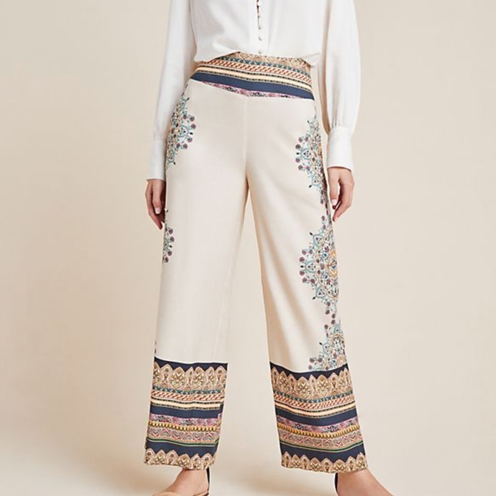Anthropologie farm rio satin wide leg pants